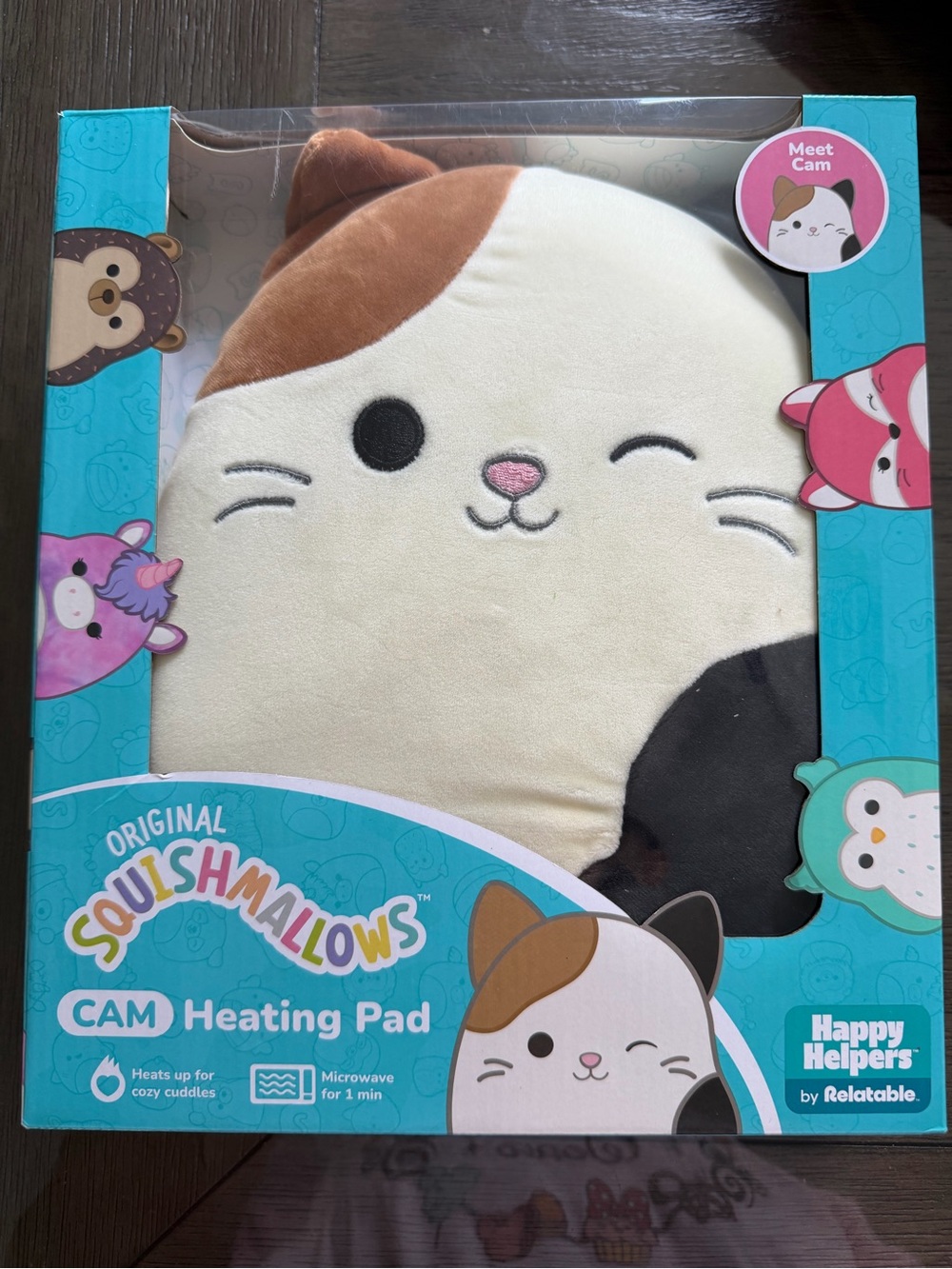 Squishmallows Cam Cat Heating Pad - Cream, Brown & Black